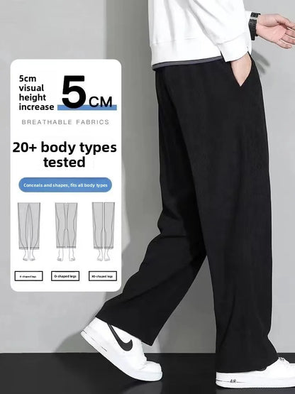 Corduroy Fleece Lined Men's Pants Autumn Winter Style Loose Straight Leg Sports Casual Set Men's Winter Fashion Trousers