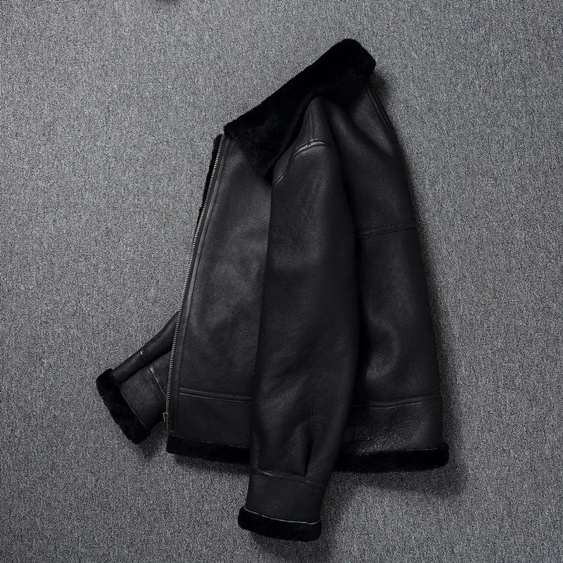 Genuine Leather Jacket Winter Large Mens Clothing Natural Sheepskin Fur Coats Black Bomber Jacket Jaqueta Masculina