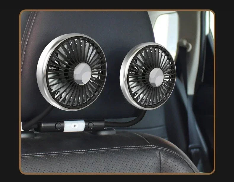 360° Rotation Double Head Car Back Seat Fan 3-speed Wind Adjustment USB Auto Cooling Fans for Summer Car Accessorie