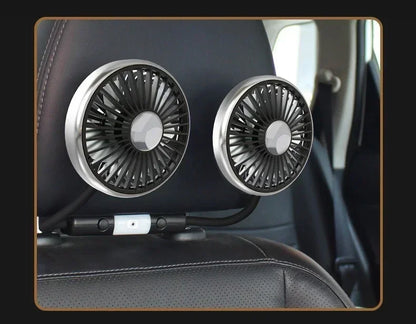 360° Rotation Double Head Car Back Seat Fan 3-speed Wind Adjustment USB Auto Cooling Fans for Summer Car Accessorie