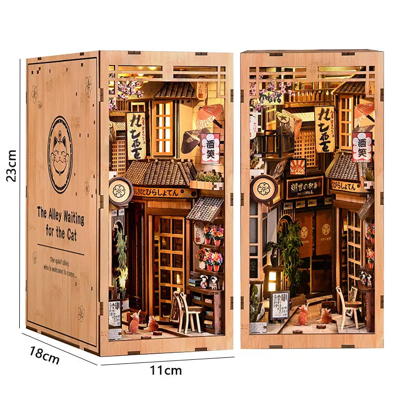 DIY Detective Mystery Book Nook Kit with LED Lights Wooden Bookend Bookshelf Insert Handmade Craft Gift for Book Lovers Adults