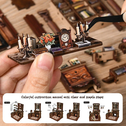 Wooden Miniatures Doll House Figurines 3D Puzzle Doll House Kit Assembly Model Building Room With Furniture For Christmas Gifts