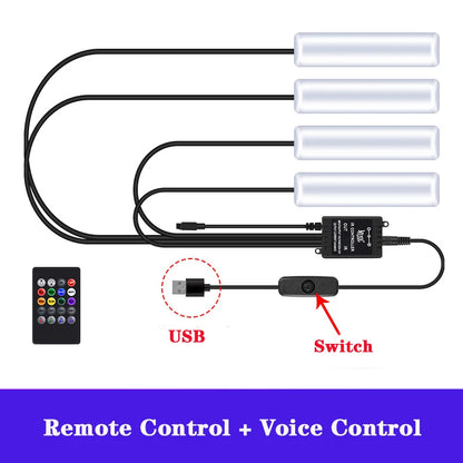 LED RGB Car Foot Ambient Light With USB Wireless Remote Voice Music APP Control Cigarette Lighter Car Footwell Lights