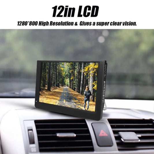 Car Digital TV 12in Color Screen 1080P Car Digital TV ATV/UHF/VHF Stereo Surrounding Car Television Car Television Portable TV