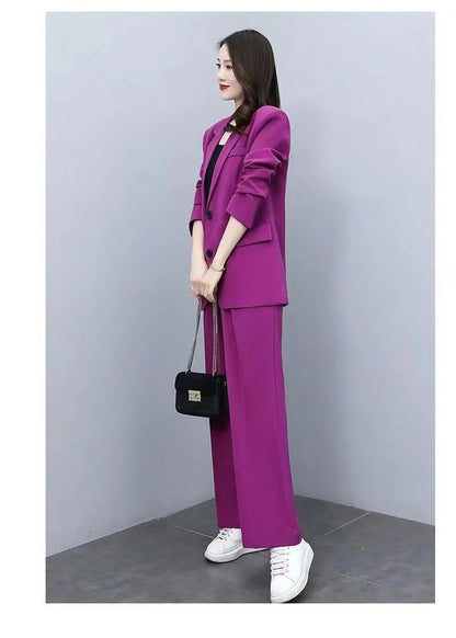 Spring 2026 plus Size Suit Set Loose Wide Leg Pants Two Piece Set Korean Style Commute Casual High Waist Polyester Fiber