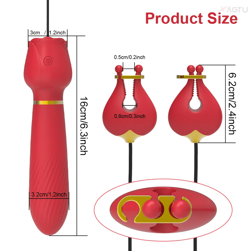 Nipple Vibrator for Women with Nipple Clamps Breast Clips Clitoral Stimulation G Spot Wand Vibrators Adult Goods for Couples 18+