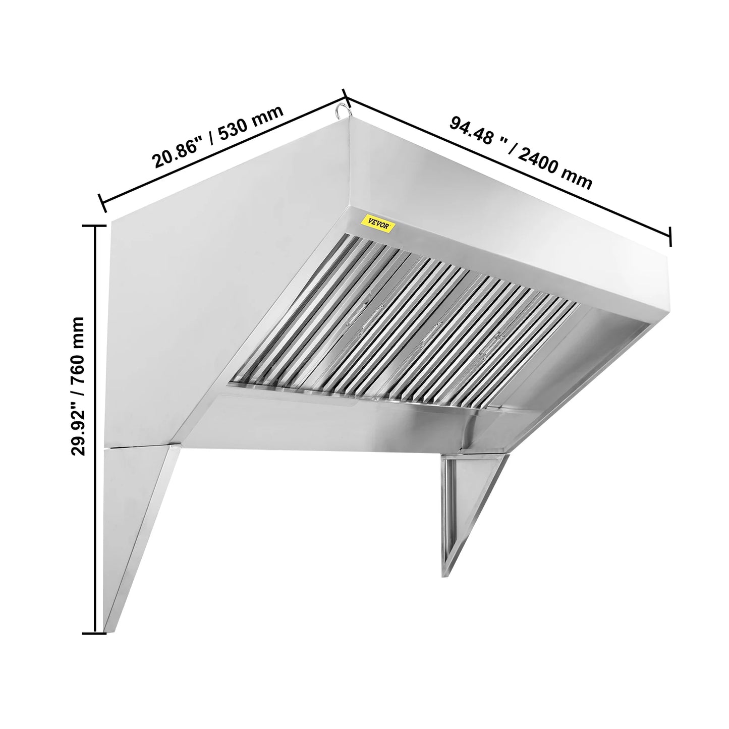 SucceBuy 4/5/6/7/8/9FT Commercial Exhaust 201 Stainless Steel Concession Hood Under Cabinet Range Hood Kitchen Vent Hood Sliver
