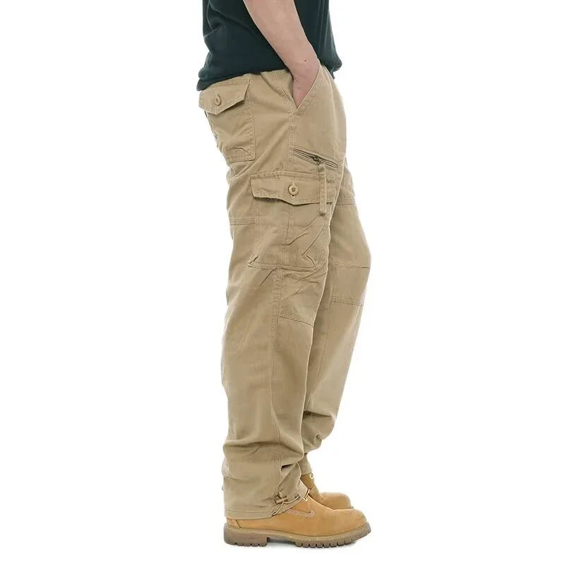 Fashion Solid Color Cotton Casual Pants Men Multi Pocket Cargo Pants Male Baggy Camouflage Sweat Pants Loose Fit Plus Size M-5XL