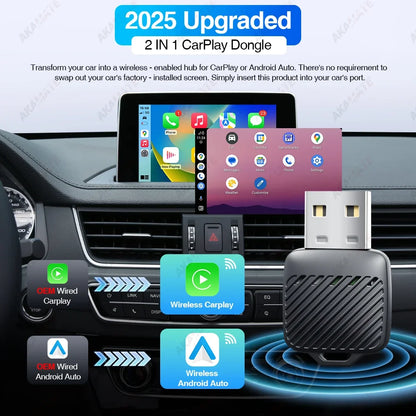 Wireless CarPlay Android Auto 2 in 1 Adapter AI Smart Box Dongle for Wired CarPlay Car Intelligent System Plug Play 5GHz WiFi