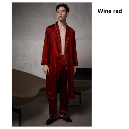 100% Natural Silk Men's Long Nightgown Navy Blue Casual Lounging Dress Comfortable Loose Size 5XL Weight 150KG Pajamas Cool