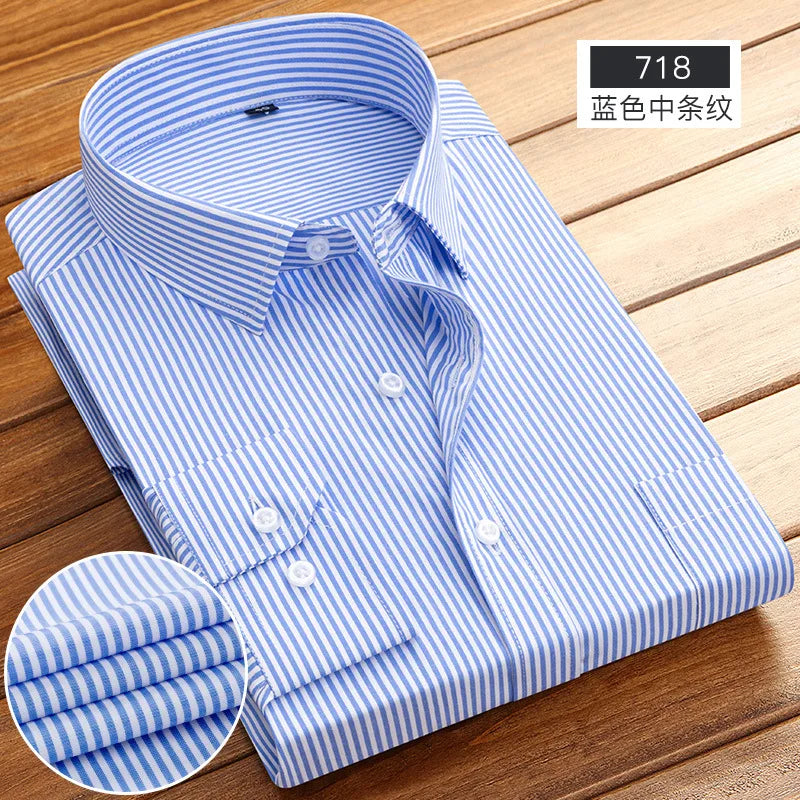 Men's Striped Long Sleeve Shirts 2026 Autumn Anti-wrinkle Business Shirt Fashion Casual Comfortable Breathe Slim Fit Shirts