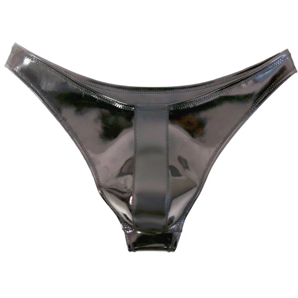 Sexy Men Double Sided PU Hot Short Shiny U Convex Briefs Sexy Lingerie G-string PVC Faux Latex Low Waist Bikini Gay Wear Plus