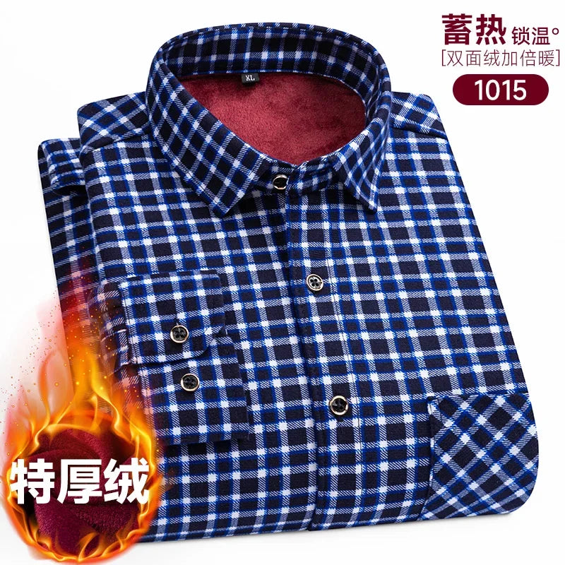 Plaid Shirts For Men Cotton Flannel Warm Winter Long Sleeve Button Plus Size Business Dress Smart Shirt Casual Easy Care Clothes