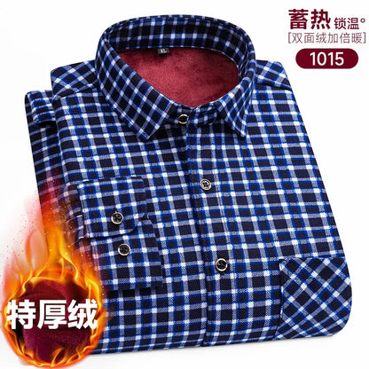 Plaid Shirts For Men Cotton Flannel Warm Winter Long Sleeve Button Plus Size Business Dress Smart Shirt Casual Easy Care Clothes