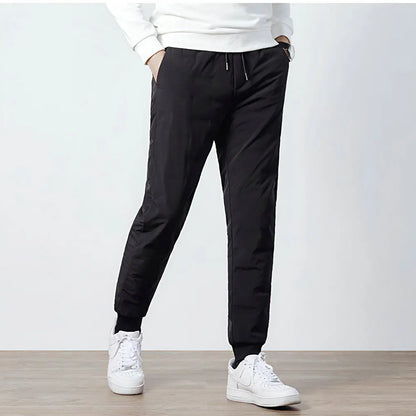 Men Lightweight Thernal Puff Down Pant Winter Chill Black Warm Trousers Adjustable Elastic Waist Underwear Cosy Menswear