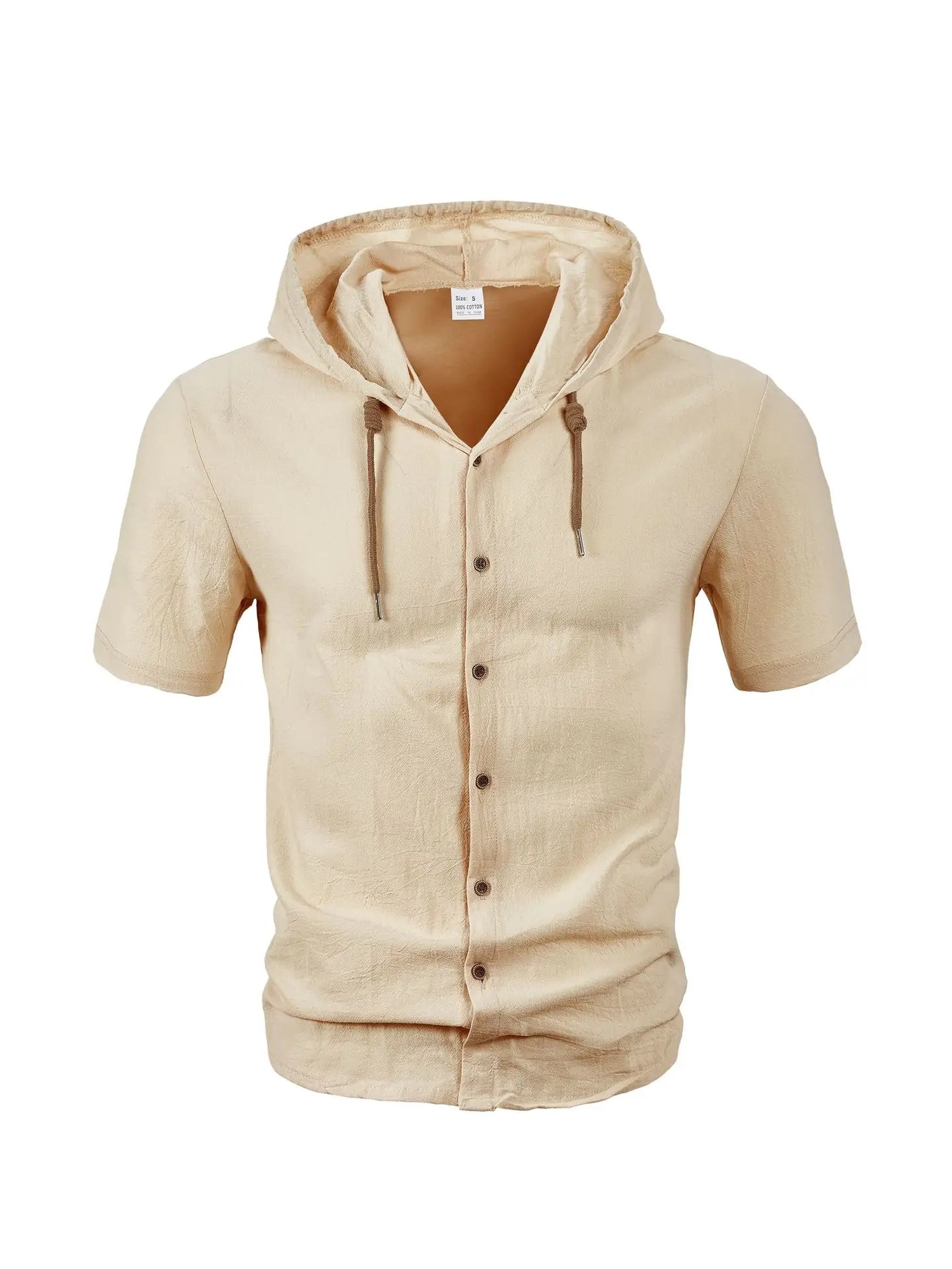 Men's Hooded Button Down Shirt Short Sleeve Linen Look Casual Top Drawstring Summer Beach Vacation Shirt 2026