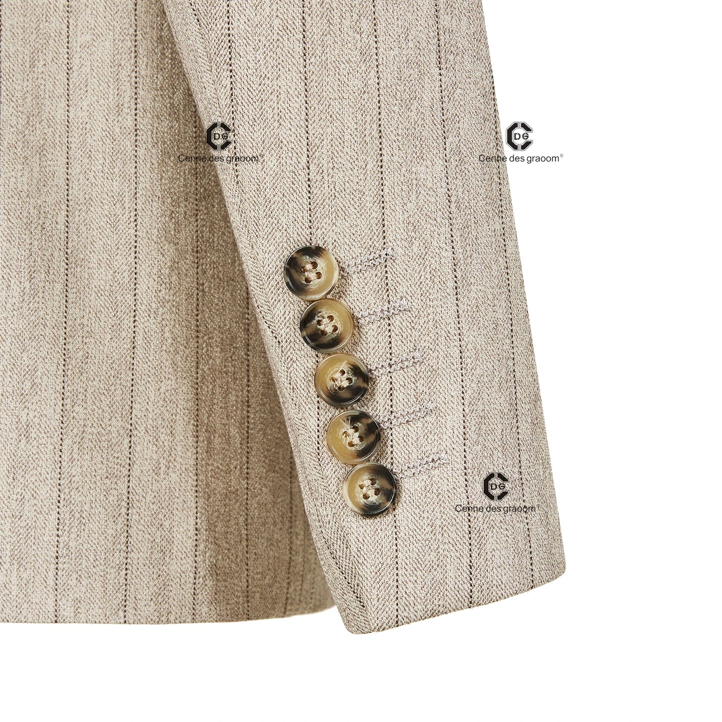 Cenne Des Graoom 2024 Double-Breasted Khaki Stripe Suits for Men Tailor-Made 2 Piece Set Jacket Pants Business Meeting Wedding