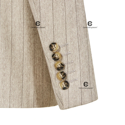 Cenne Des Graoom 2024 Double-Breasted Khaki Stripe Suits for Men Tailor-Made 2 Piece Set Jacket Pants Business Meeting Wedding