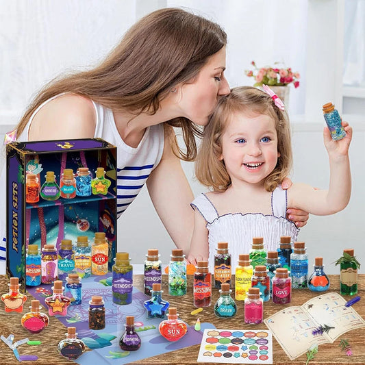 DIY Magic Potion Making Kit - 22 Bottles, Glitter & Decorations, Creative Craft Set for Kids' Magical Play