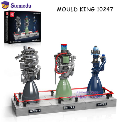 Mould King 10247 Raptor Rocket Engine Building Blocks Science and Education Model Power Drive Kids STEM Toy Adults Creative Gift