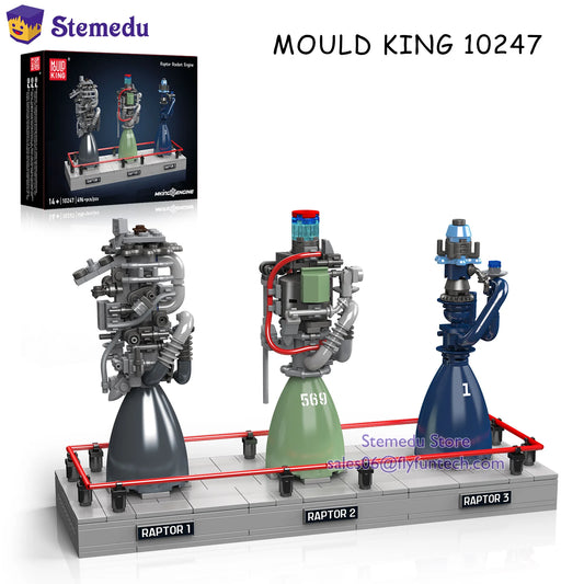 Mould King 10247 Raptor Rocket Engine Building Blocks Science and Education Model Power Drive Kids STEM Toy Adults Creative Gift