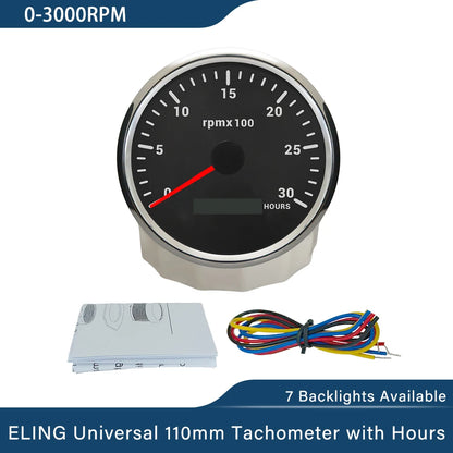 ELING 110mm Tachometer 0-3000 0-4000 0-6000 0-7000 0-8000 RPM LCD Hour Meter with 7 Colors Backlight for Car Boat Yacht 9-32V