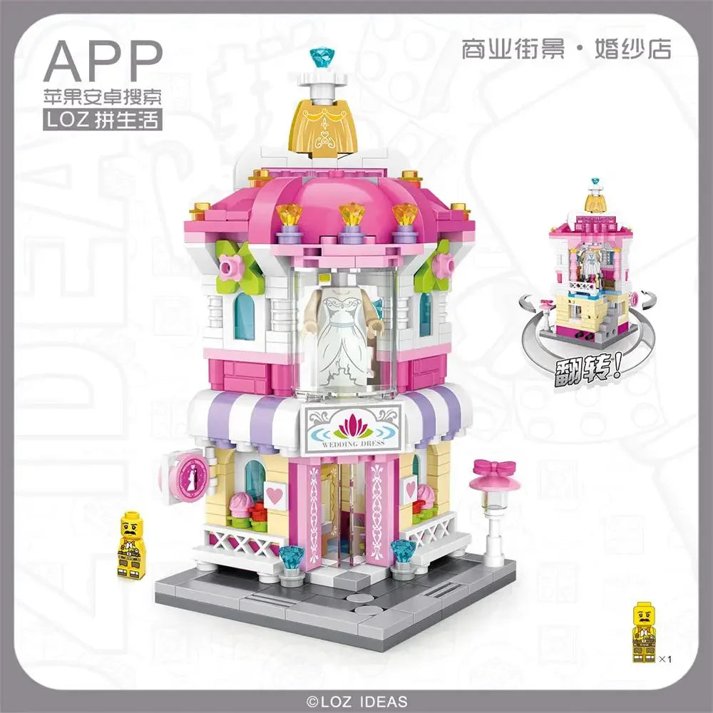 LOZ Blocks FUN Ideas Mini Street Store Toy Small Flower Pisa Shop Brinquedos MOC City House Food Building Bricks Girl Gifts