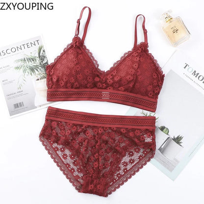 3 Piece Set Bra Sexy Lace Beauty Back Suit Underwear Gather Seamless Women's Underwear Panties Comfortable Lingerie