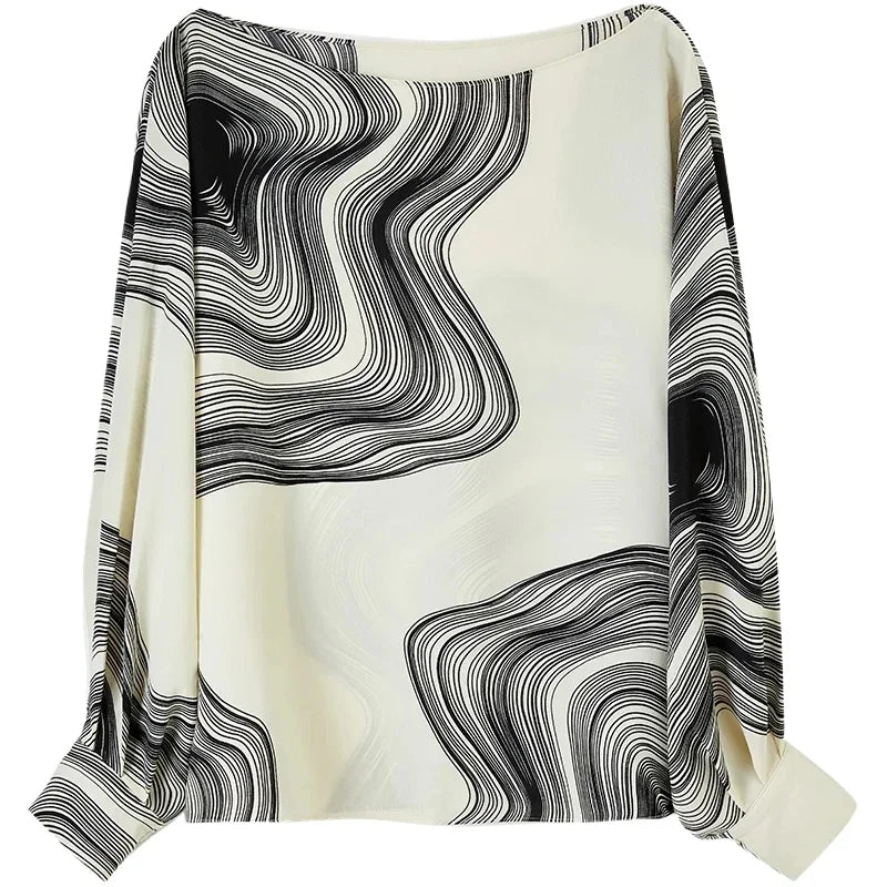 SENTUBILA Printing Chiffon Blouse For Women 2026 Spring Autumn Vintage Elegant Loose Long Sleeve Tops Woman Clothing 133V50742