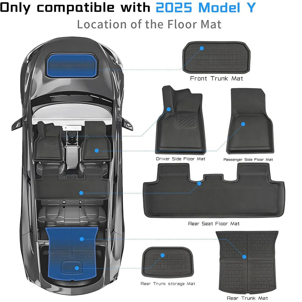 XPE Floor Mats Cargo Liner for Tesla Model Y Juniper / Launch 2025 2026 All Weather Anti Slip Waterproof Floor Liner Boot Mats