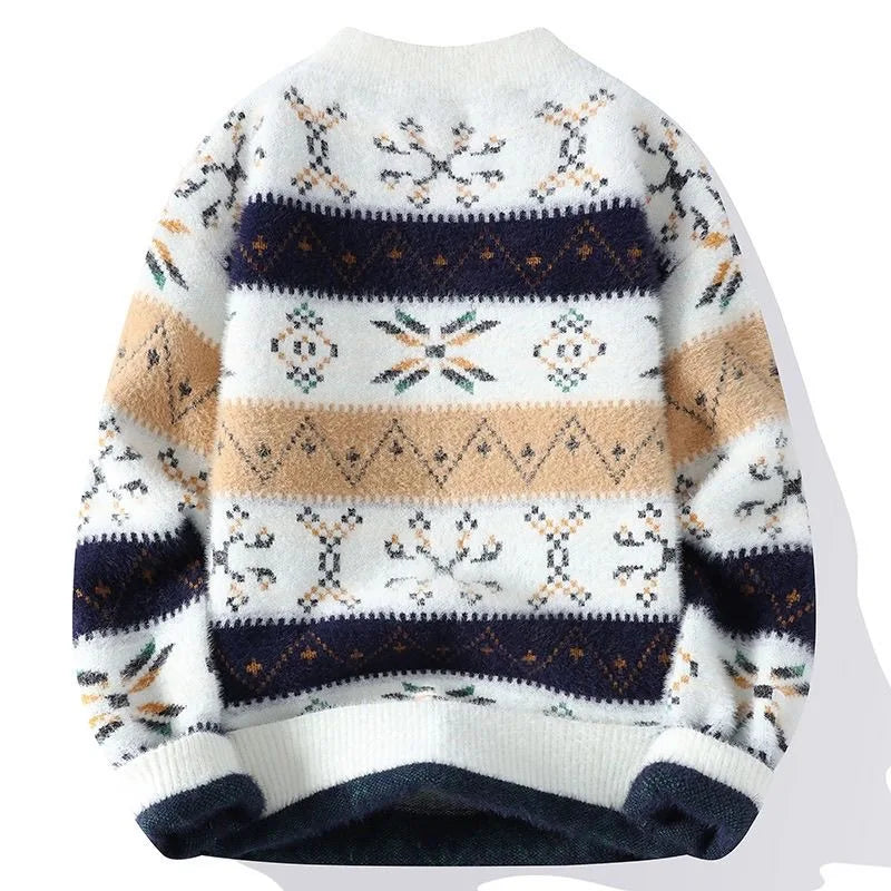 Autumn/winter New Fashion Trend Printed Thickened Warm Knitted Sweater Men's Casual Loose Sports Large Size High Quality Sweater