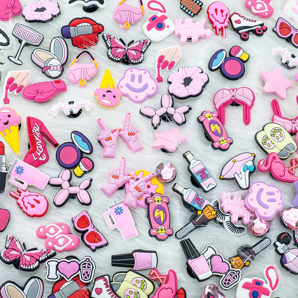 20//50/100pcs Random Pink Shoe Charms for Women Make Up Shoe Decorations Pins for Girls Gifts Sandal Accessories Flamingos