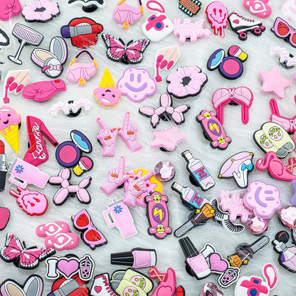 20//50/100pcs Random Pink Shoe Charms for Women Make Up Shoe Decorations Pins for Girls Gifts Sandal Accessories Flamingos