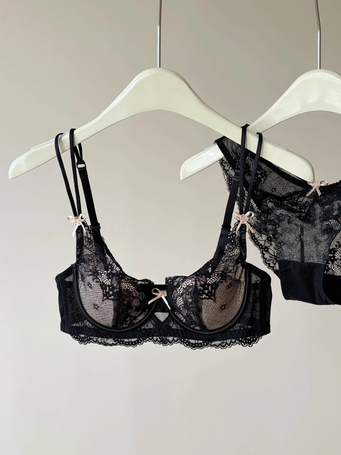 French Style Women's Minimizer Bra Sexy Lingerie Set Large Breast Support Half Cup Soft Underwire Anti Sagging Comfort Thin Bras