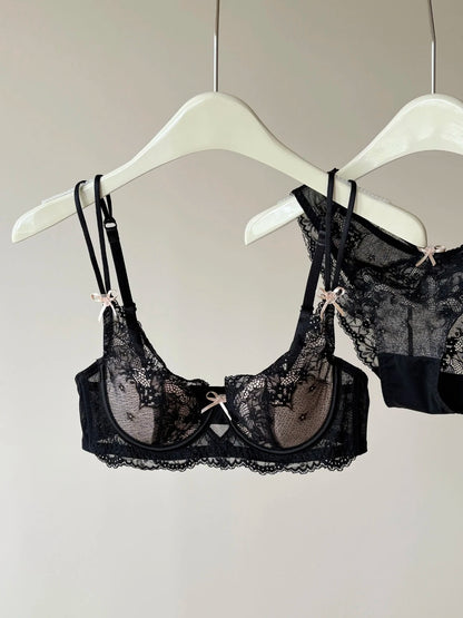 French Style Women's Minimizer Bra Sexy Lingerie Set Large Breast Support Half Cup Soft Underwire Anti Sagging Comfort Thin Bras