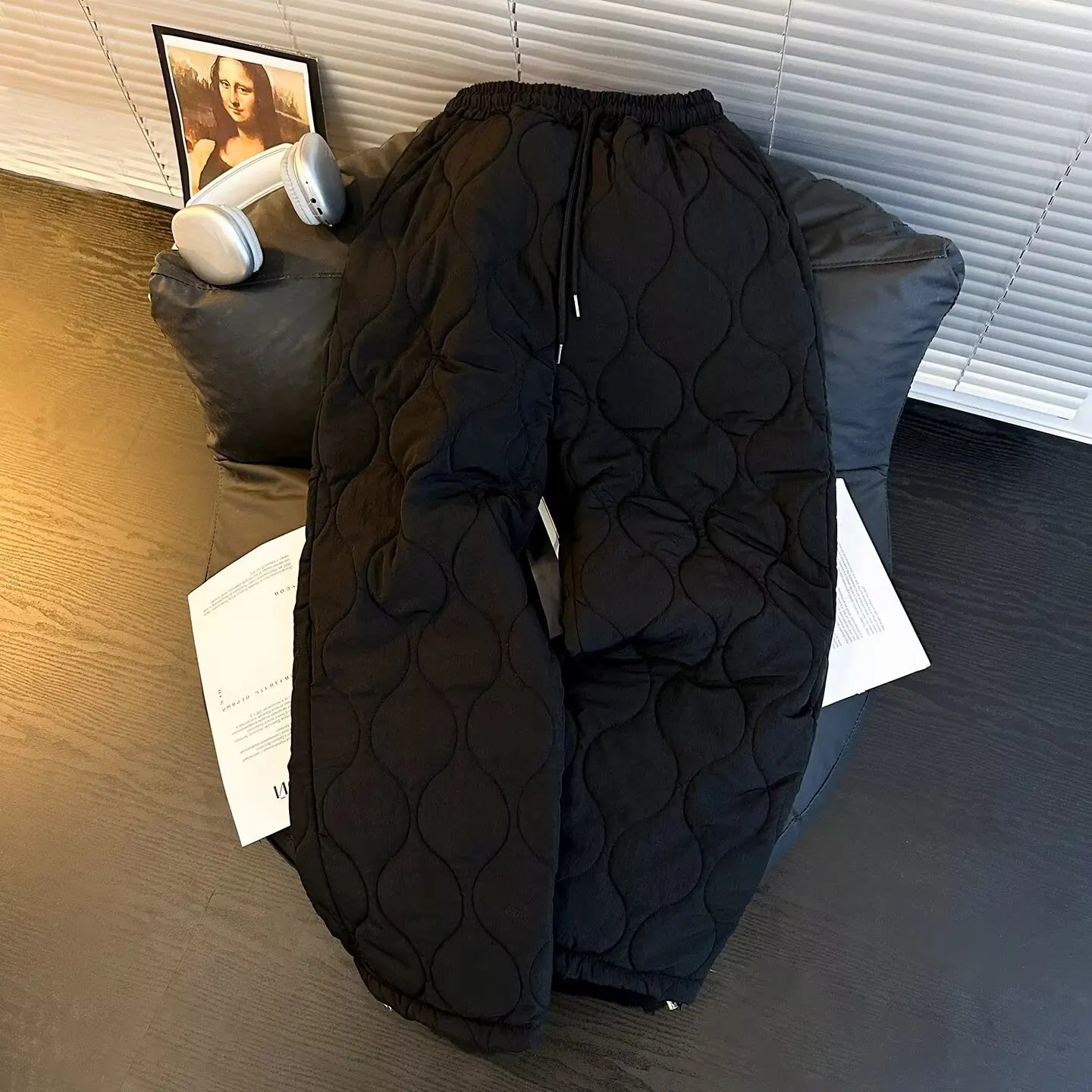 Thickened Cotton Pants for Men Winter Sports Snow Skiing Youth High School Students Anti-Wind And Warm Straight Leg Long Trou...