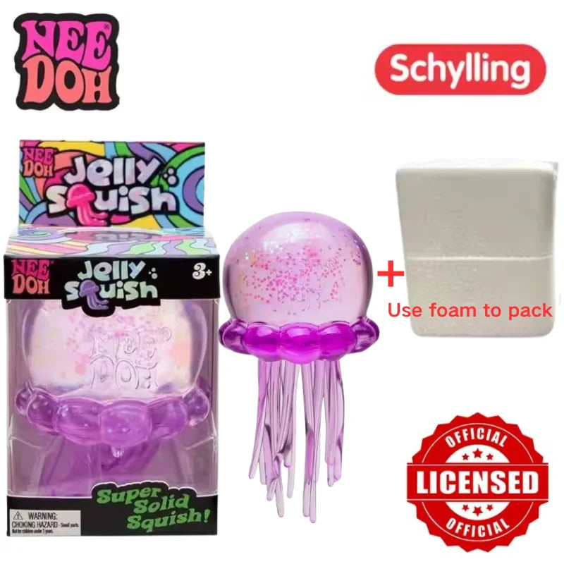 Schylling Nee Doh Jellyfish & Cube Squish Toy, Soft Jelly Squeeze Stress Relief Fidget Toy, Sensory NeeDoh for Kids & Adults