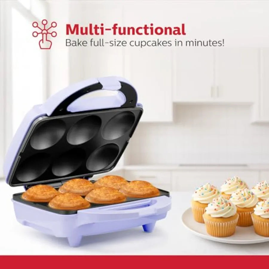 Non-Stick 6-Count Electric Cupcake Maker Machine Bakes 6 Cupcakes Muffins Pizza Cups Cinnamon Buns Perfect for Gifts Birthdays