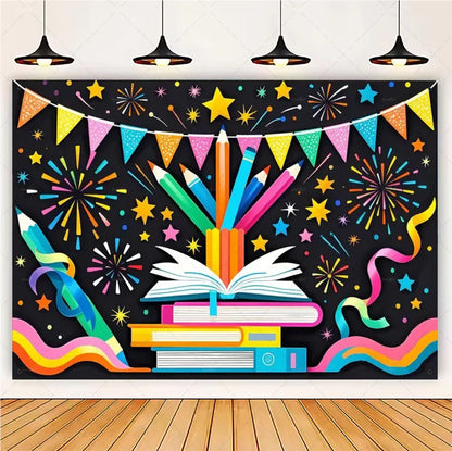 Welcome Back To The School Blackboard, Pencil Banner Backdrop, Holiday Education Theme Decoration, Photography Background Cloth