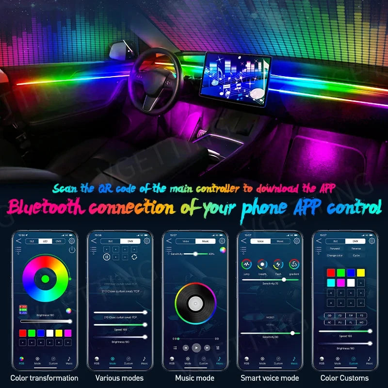 For Tesla Model 3 Model y Car Ambient Lights RGB 64Colors LED Interior Hidden Acrylic Strip Symphony Atmosphere Lamp Accessories