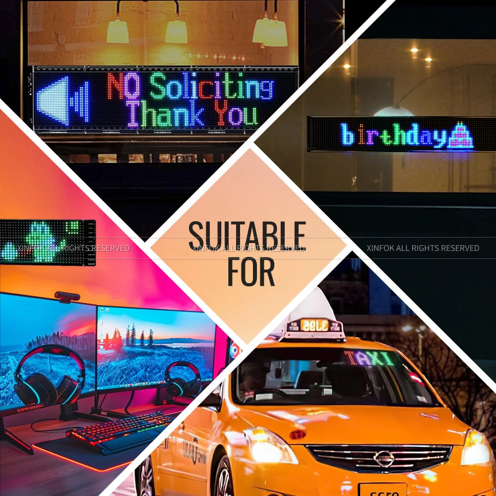 LED Sign for Car,Scrolling LED Sign,Flexible LED RGB Color Sign,Bluetooth APP,DIY Design Animations,Text, Graffiti