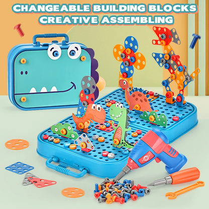 Dinosaur Drilling Children complete tool kit Electric Drill Screw Nut Career Role Play Toys Pretend Play Educational Toys Kids