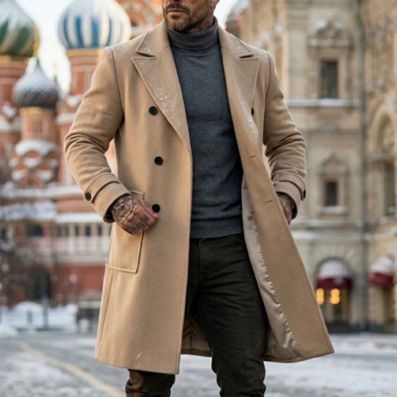 Fall/Winter Men's Wool Blends Overcoat Double-Breasted Knee-Length Trench Coat | Business-Casual & Streetwear Outerwear for Men