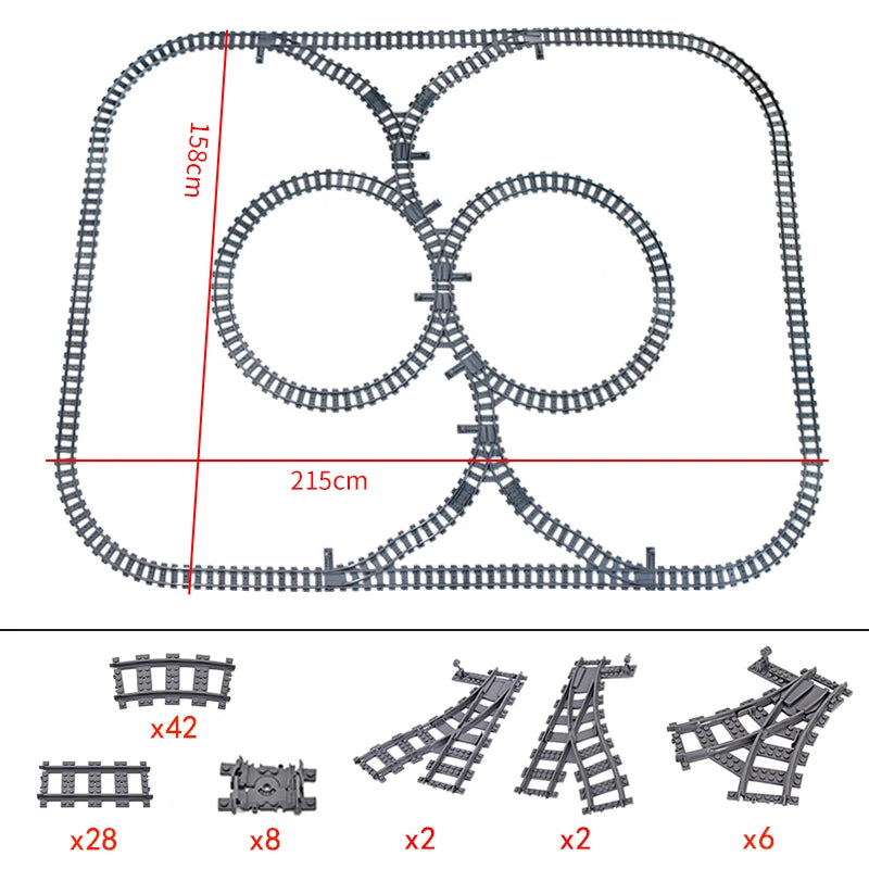City Trains Flexible Tracks Forked Straight Curved Rails Switch Building Block Bricks High-Tech Creative Toys for kids gifts