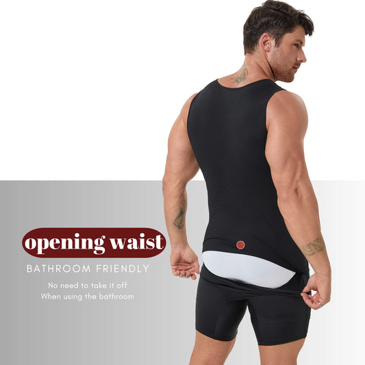 Men's Body Shaper Bodysuit Back Waist Opening Convenient Bathroom Use Tummy Control Thigh Shaping Compression Tops