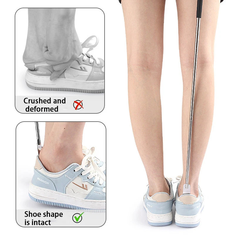 Extendable Shoe Horn Long Handle for Seniors 31cm-65cm Stainless Steel Telescopic Shoe Spoon for Pregnant Woman Elderly 1/2/4Pcs