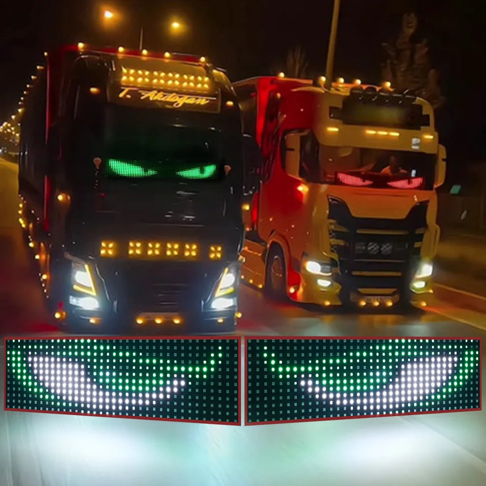LED Truck Car Devil Eye Dynamic Pixel Panel Light Soft Foldable Lighting Scrolling 12V 24V For Board Windshield APP Remote