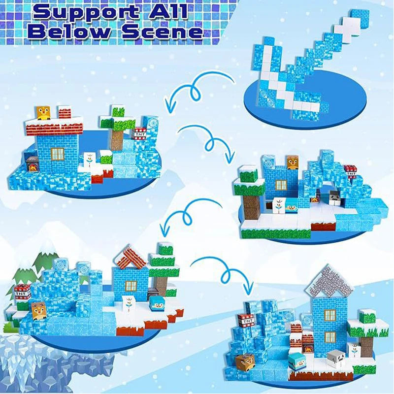 Magnetic Building Blocks Mine World Magnet Cube for Stacking Construction Set Educate Sensory Toys Kids Boys Girls Ages 3+ DIY