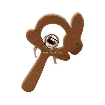 1Pcs Baby Wood Teether Rabbit Owl Beech Wooden Ring Teether Nursing Pendant Baby Animals Rattles Chew Toys Accessories