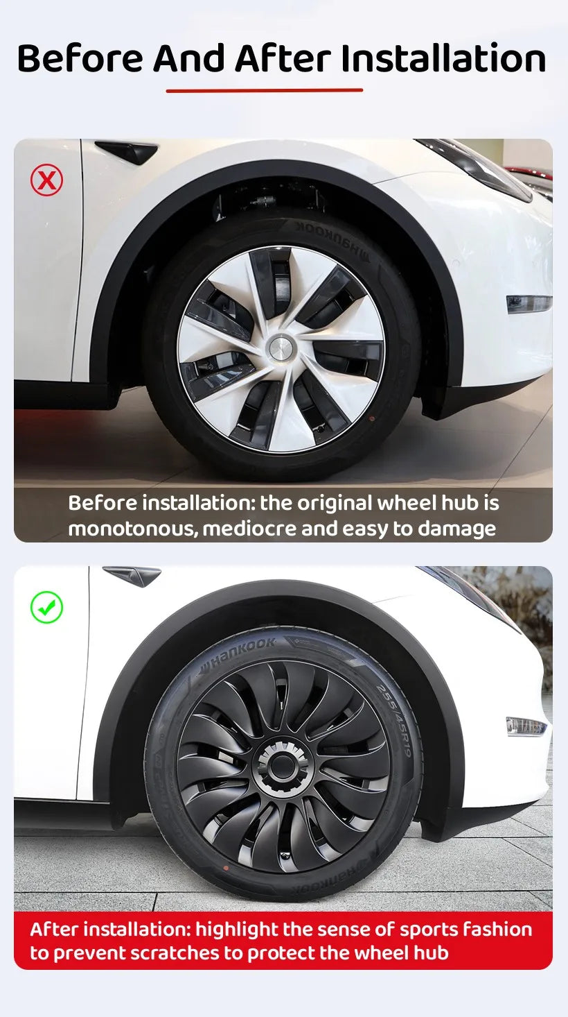 4PCS 19 Inch Hub Cap for Tesla Model Y 2024  Performance Replacement Wheel Hubcap Right&Left Wheel Cap Full Rim Cover Accessorie